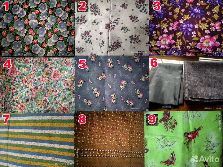 Отрезы ткани (ситец, шелк, шерсть, парча, гипюр)