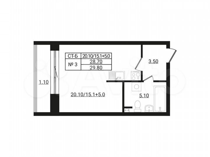 1-к. квартира, 29,8 м², 1/9 эт.