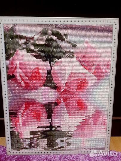 Роскошная картина на подрамнике,Зеркальные розы