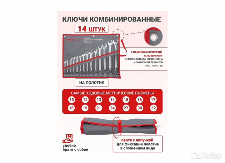 5141 Набор ключей комбинированных на полотне 14 пр