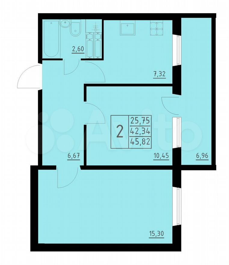 2-к. квартира, 45,8 м², 4/10 эт.