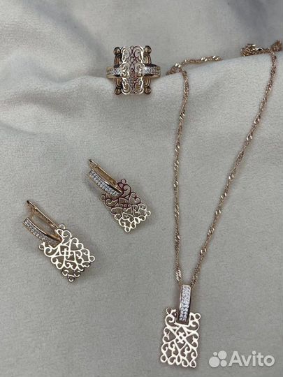 Комплект серьги+кольцо+цепочка
