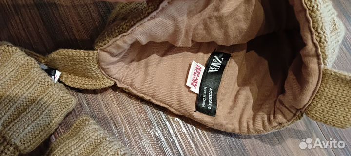 Комплект детский шапка варежки zara 44-46