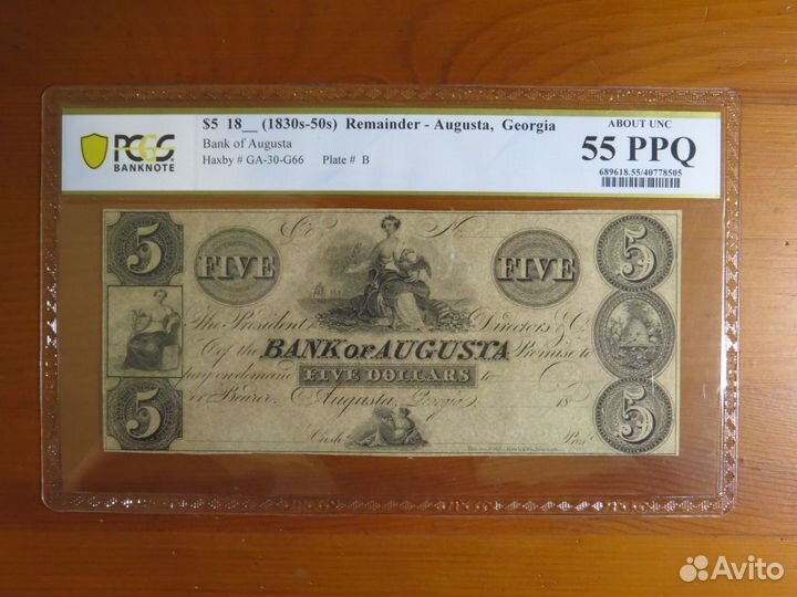 Банкнота 1830 года Джорджия слаб pcgs 55 PPQ