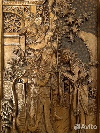 Две картины резьба по дереву Китай антиквариат