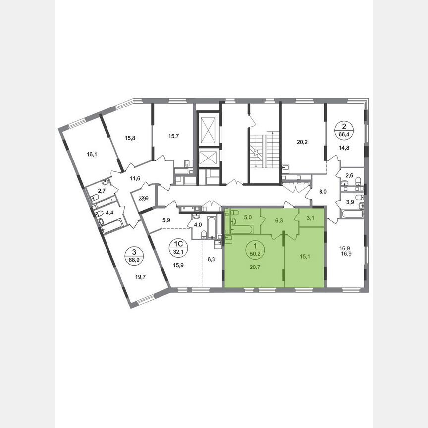 1-к. квартира, 50,2 м², 12/17 эт.