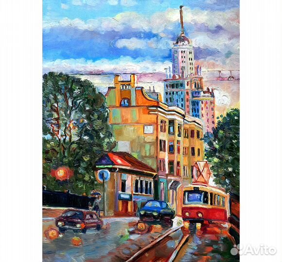 Картина маслом Старый трамвай(Москва)холст