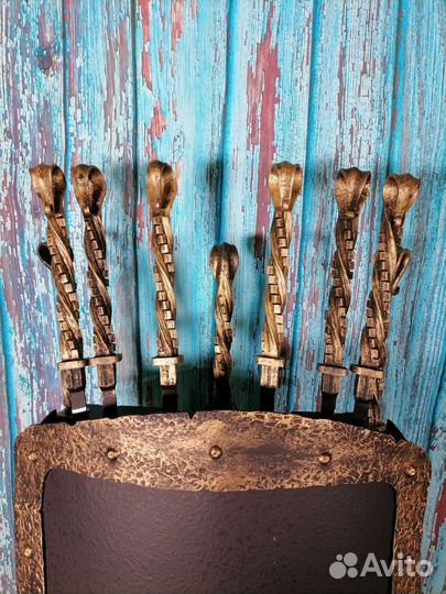 Каминный набор Щит-подставка Бык на 6 шампуров Ара