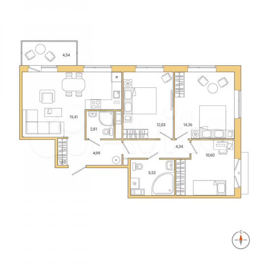 3-к. квартира, 76,5 м², 7/11 эт.