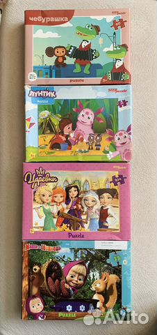 Пазлы деревянные Маша и медведь, Лунтик, Чебурашка