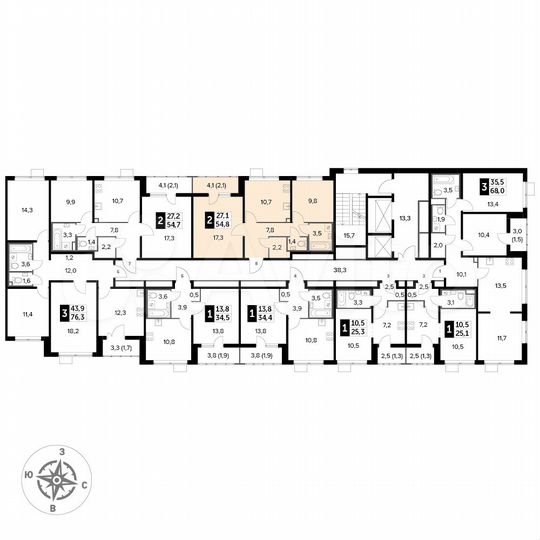 2-к. квартира, 54,8 м², 18/25 эт.