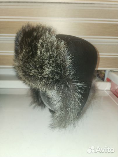 Шапка ушанка натуральный мех и кожа, р.54