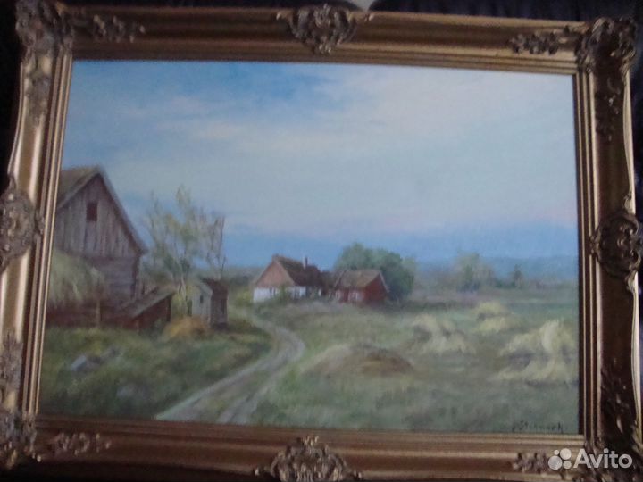 Старинная картина масло холст в деревянной раме