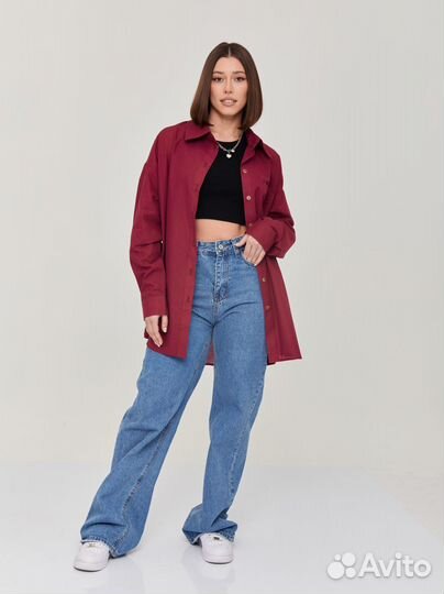 Рубашка женская оверсайз из 100 хлопка, марсала