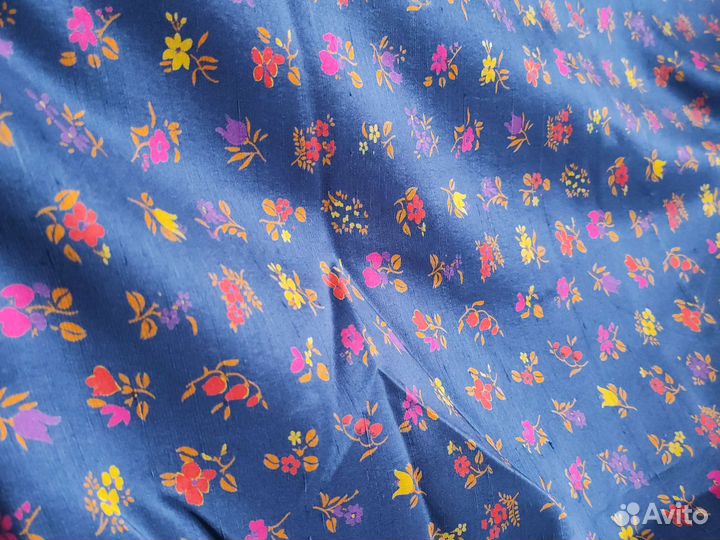 Ткань отрез Натуральный дикий шёлк Чесуча синий