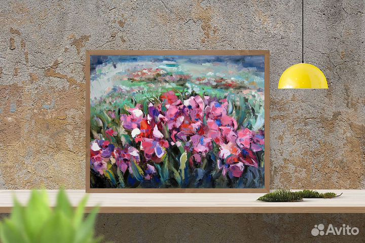 Картина с цветами Яркий летний пейзаж цветущий луг