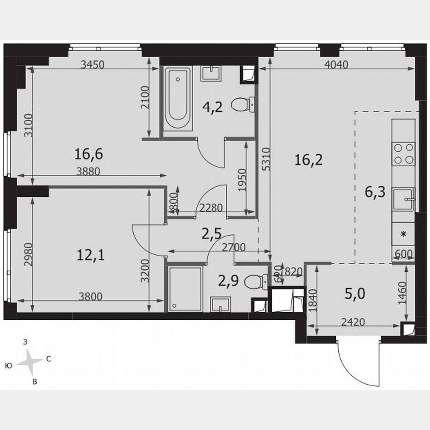 2-к. квартира, 65,8 м², 9/42 эт.