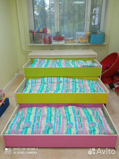 Кровать для детского сада 3х ярусная с тумбой