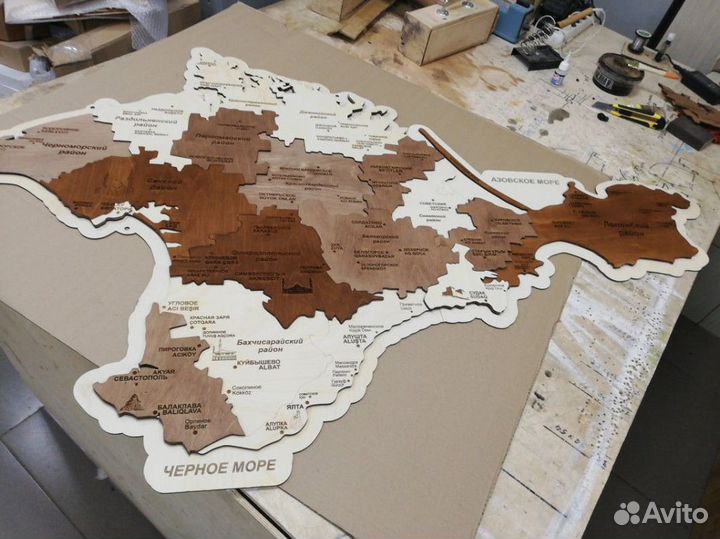 Деревянная карта Мира, России, любого региона