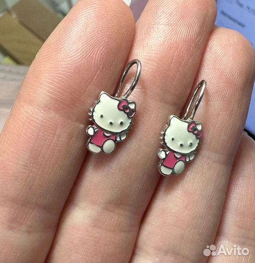 Серебряные сережки Hello Kitty детские