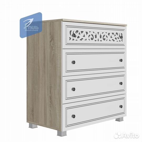 Мадлен Комод Дуб Сонома светлый Ясень белый эмаль