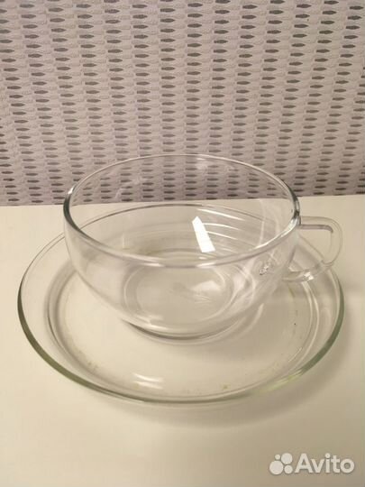 Чашка с блюдцем из жаропрочного стекла новая в кор
