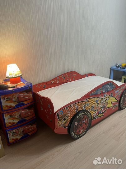 Кровать машина Тачки Молния Маккуин с матрасом
