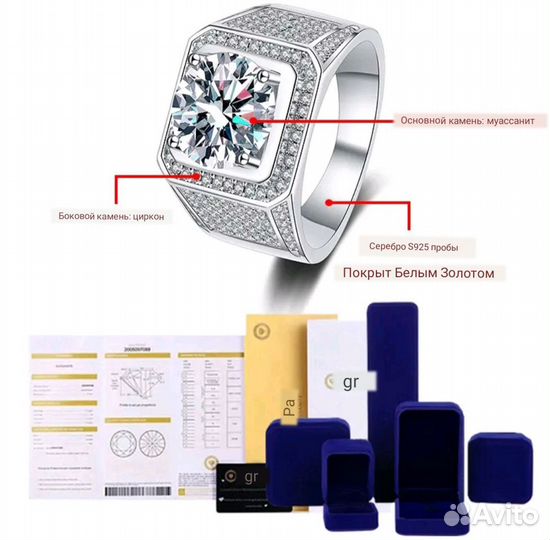 Перстень с бриллиантом Муассанитом 1 карат