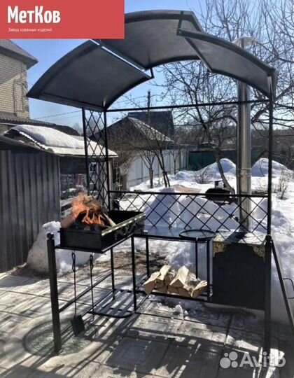 Мангал с печкой крышей