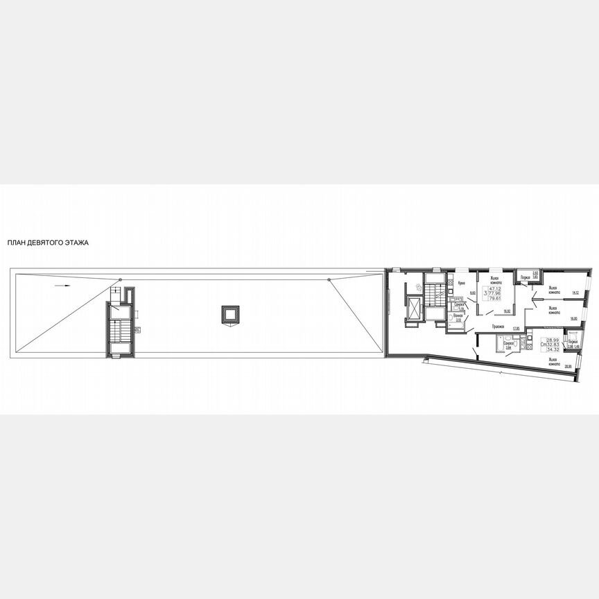 3-к. квартира, 79,6 м², 9/9 эт.