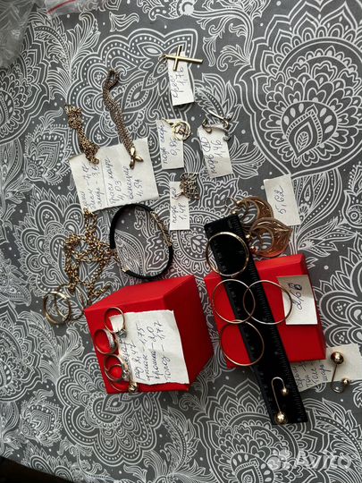 Золотые серьги цепи кольца подвески браслеты