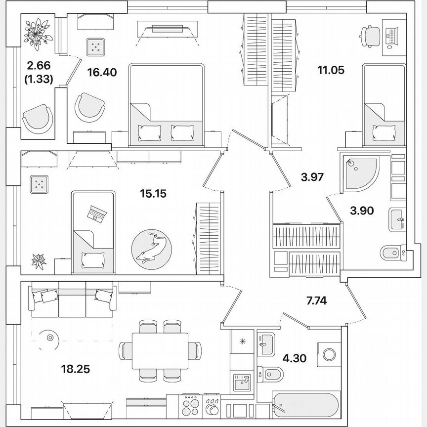 3-к. квартира, 82,1 м², 10/12 эт.