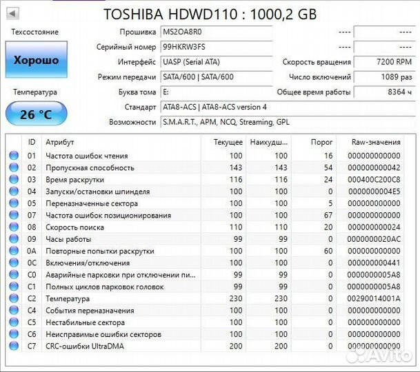 Жёсткий диск Toshiba 1 tb
