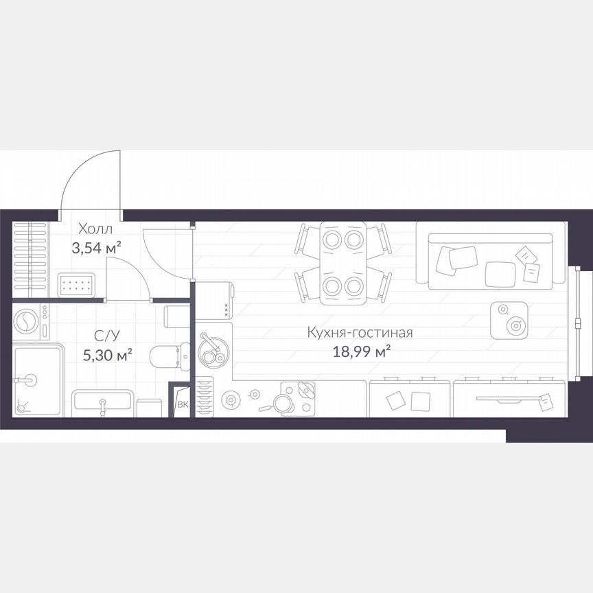 Квартира-студия, 27,8 м², 1/11 эт.