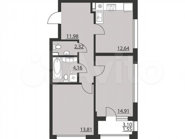 2-к. квартира, 61,4 м², 3/24 эт.