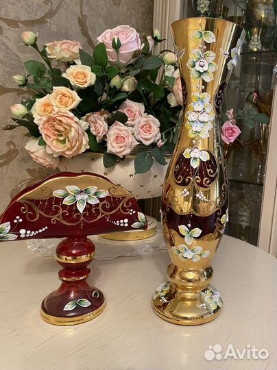 Салфетница и Ваза Богемия. Свечи-яблоки воск