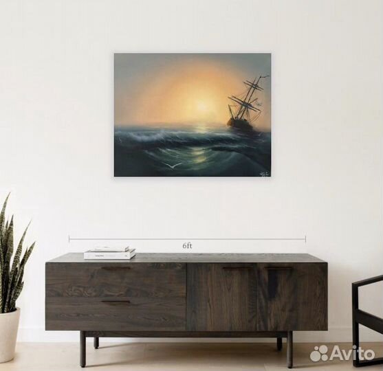 Морской пейзаж, Картина маслом, сюжет Айвазовского