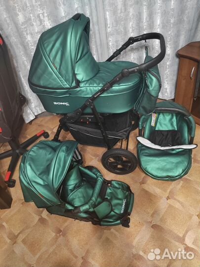 Коляска 3 в 1 sonic verdi кожаная изумрудный