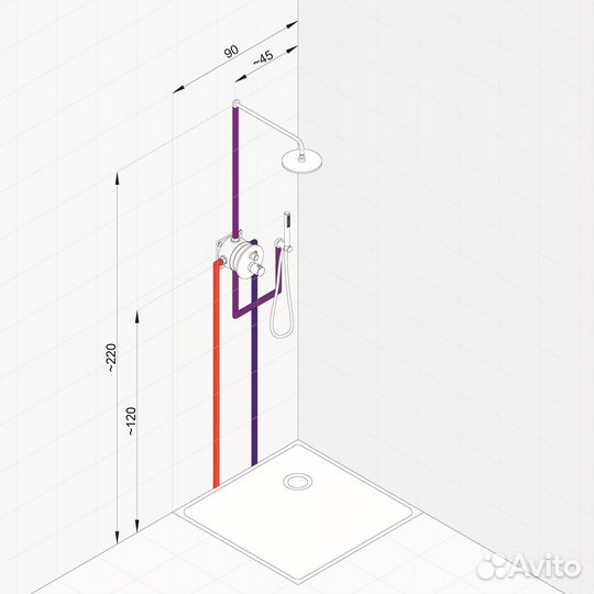 Душевая система с термостатом, черный матовый