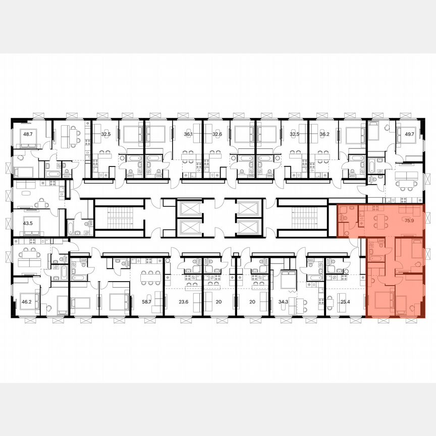 3-к. квартира, 75,8 м², 18/25 эт.