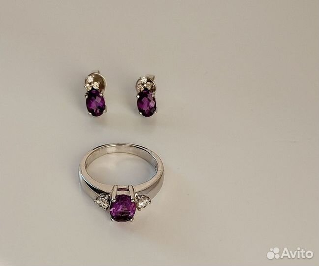 Серьги и кольцо аметист Gems Gallery