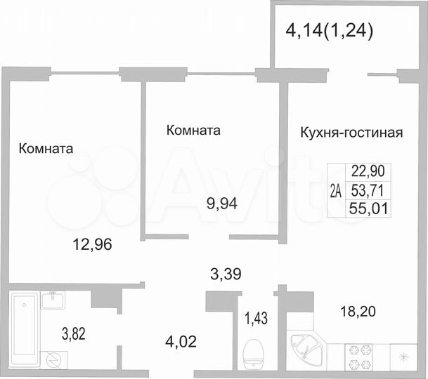 2-к. квартира, 55 м², 2/9 эт.