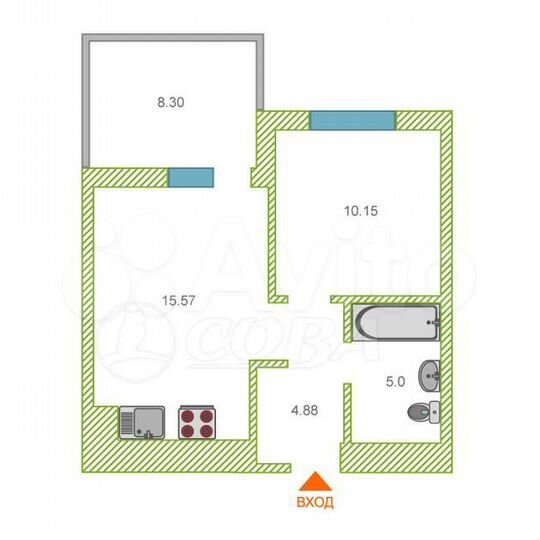 1-к. квартира, 35,4 м², 1/10 эт.