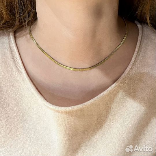 Цепь змейка на шею, позолоченная