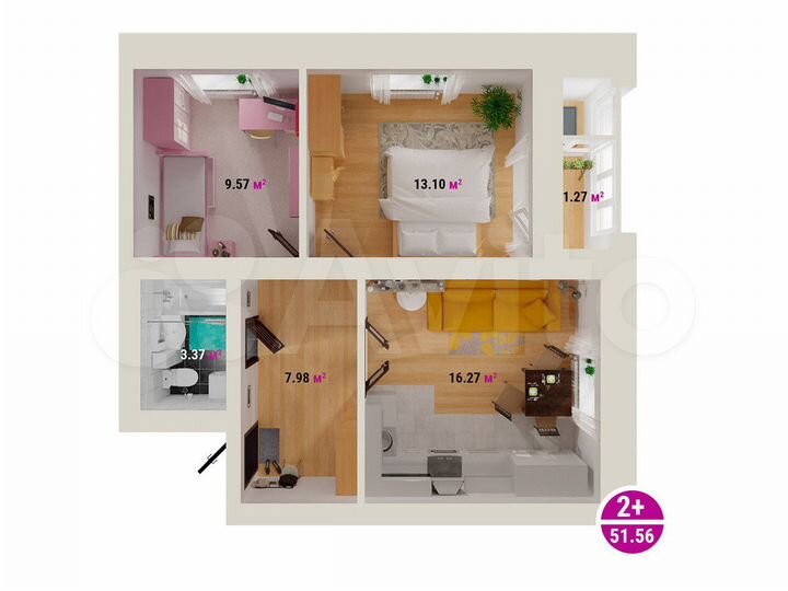 2-к. квартира, 51,6 м², 6/6 эт.