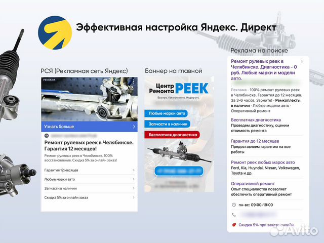 Сайт + реклама Яндекс по ремонту рулевых реек