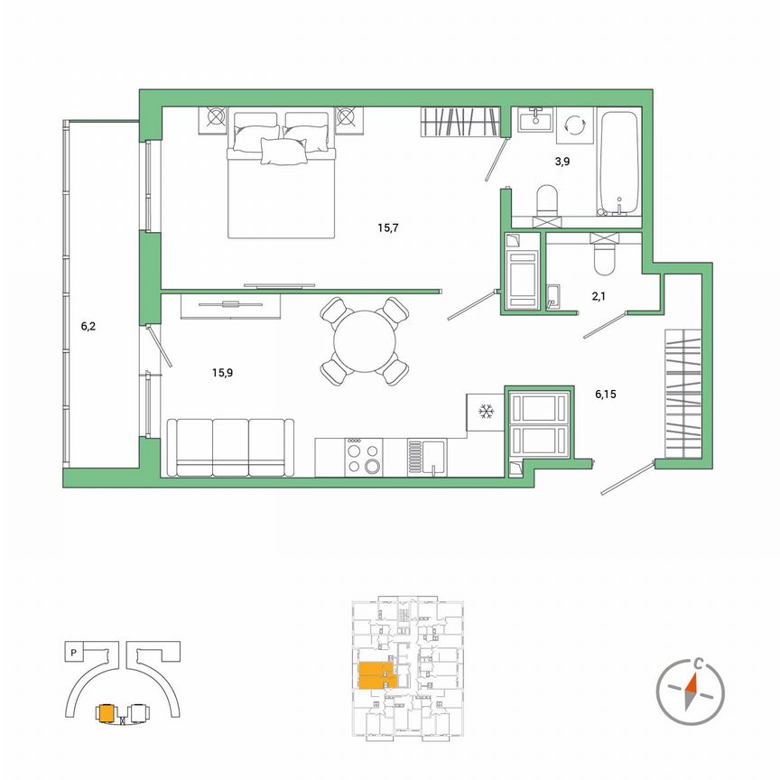 1-к. квартира, 46,9 м², 22/25 эт.