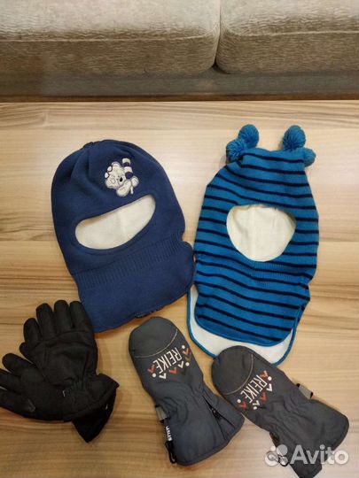 Шапка шлем,краги для мальчика 4-5 лет пакетом