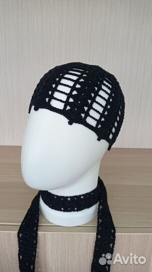 Вязаная шапка сетка (комплект) кроше
