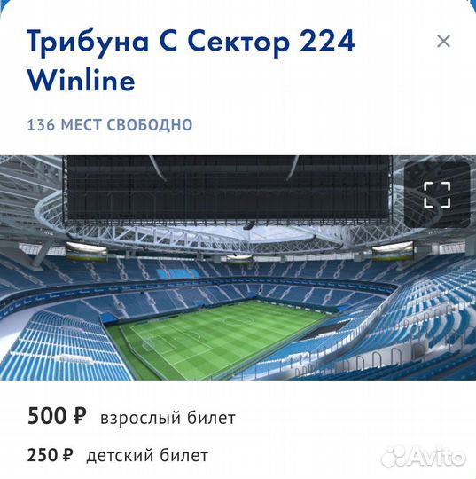 Билет на матч Зенит-цска